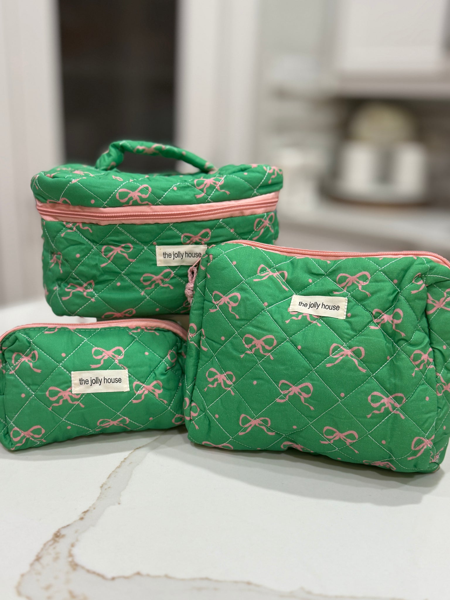 Bows & More 3 Pc Quilted Travel Set - Green