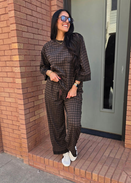 Next Adventure Brown Plaid 2 Pc. Pant & Top Set