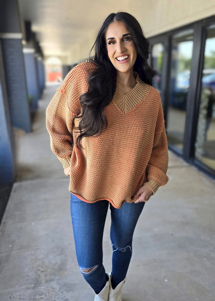 Fireside Glow Orange/Camel Oversized Sweater