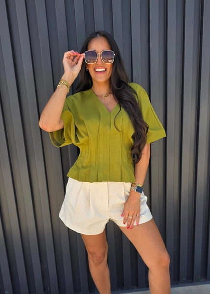 Lesson Learned Olive V Neck Top
