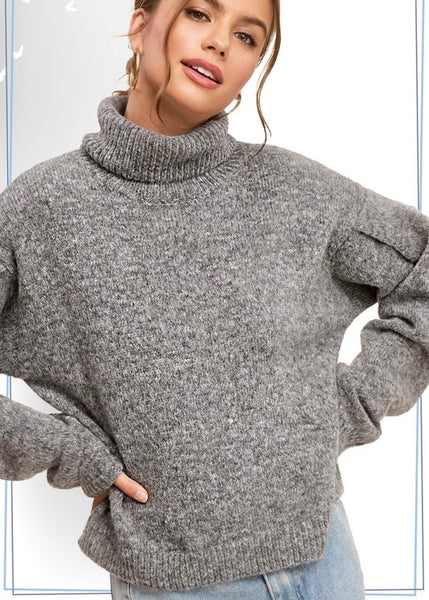 To Myself Heather Grey Turtleneck Sweater