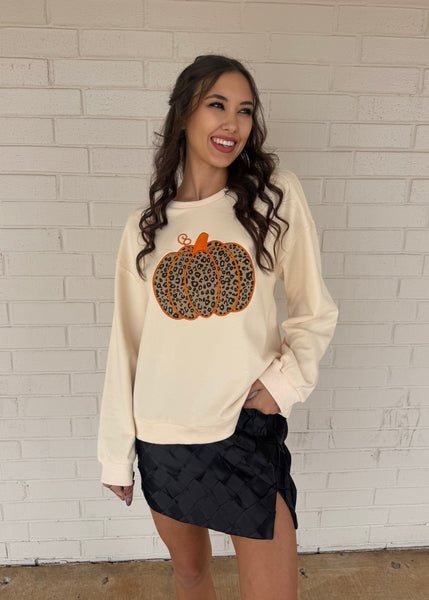 Falling Into Pumpkin Season Cream Long Sleeve Top