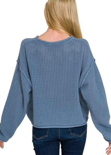 Transition Into Fall Blue Knit Sweater