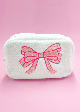 Pink Bow Teddy Cosmetic Zipper Bag - Large