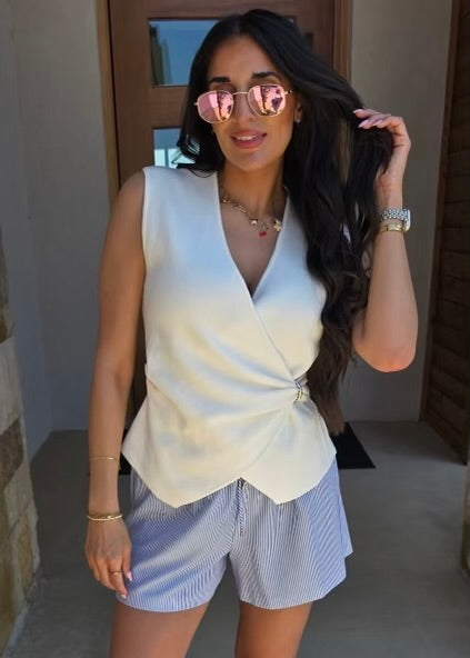 Planning Ahead White Sleeveless Wrap Knit Top