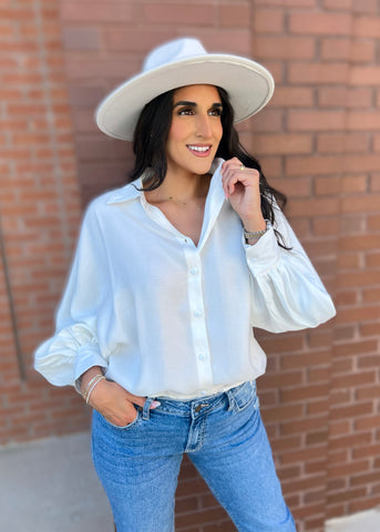 Sweet Truth White Dolman Sleeve Button Up Top