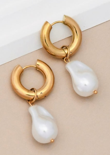 18K Waterproof Non-Tarnish Pearl Drop Earrings