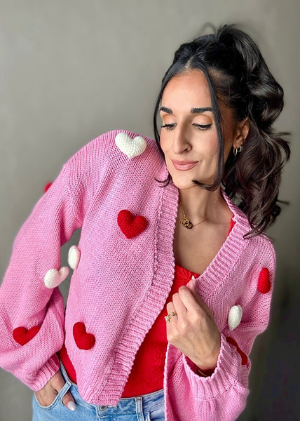 Sweet Love 3D Heart Pink Cardigan