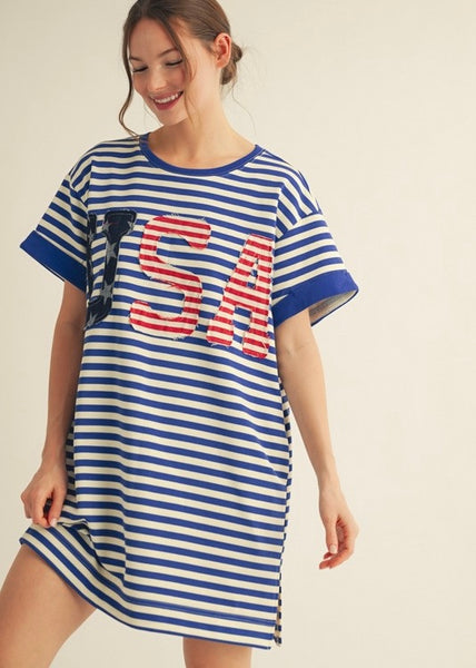 USA Striped T Shirt Dress