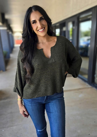 True Fall Olive Cuff Sleeve Sweater