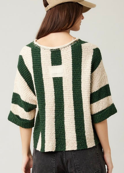 It's Giving Fall Vibes Hunter Green Striped Sweater
