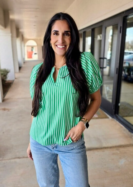 Beautiful Things Green Striped Blouse