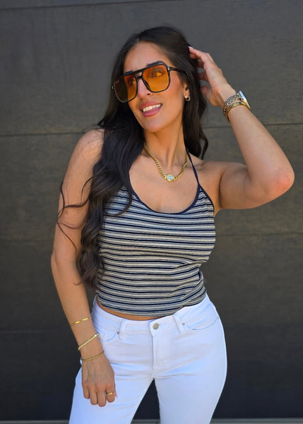 Daily Reminder Navy Striped Halter Top