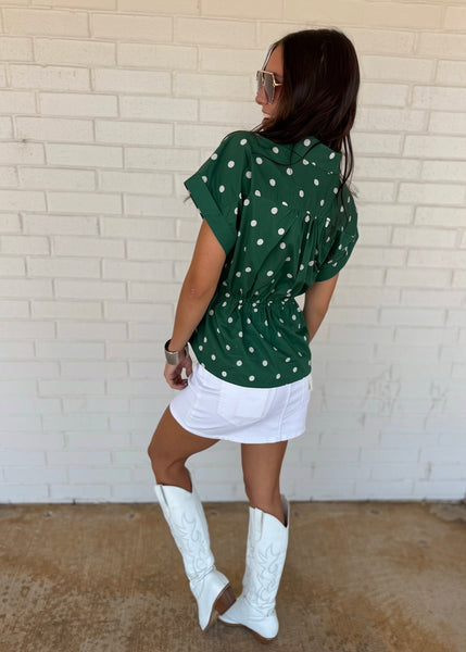 Simon Says Green & White Polka Dot Tie Top