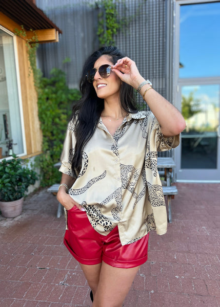 Wild & Free Mocha Satin Button Up Top