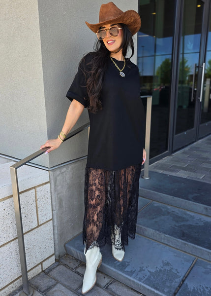 T-Shirt & Lace Black Oversize Dress