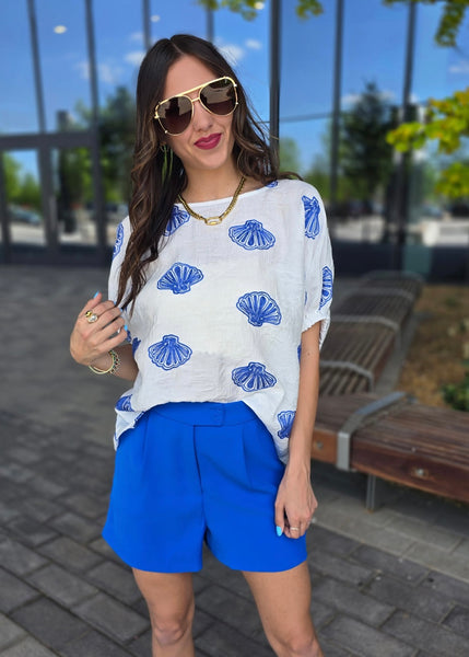 On The Ocean Blue Sea Shell Top