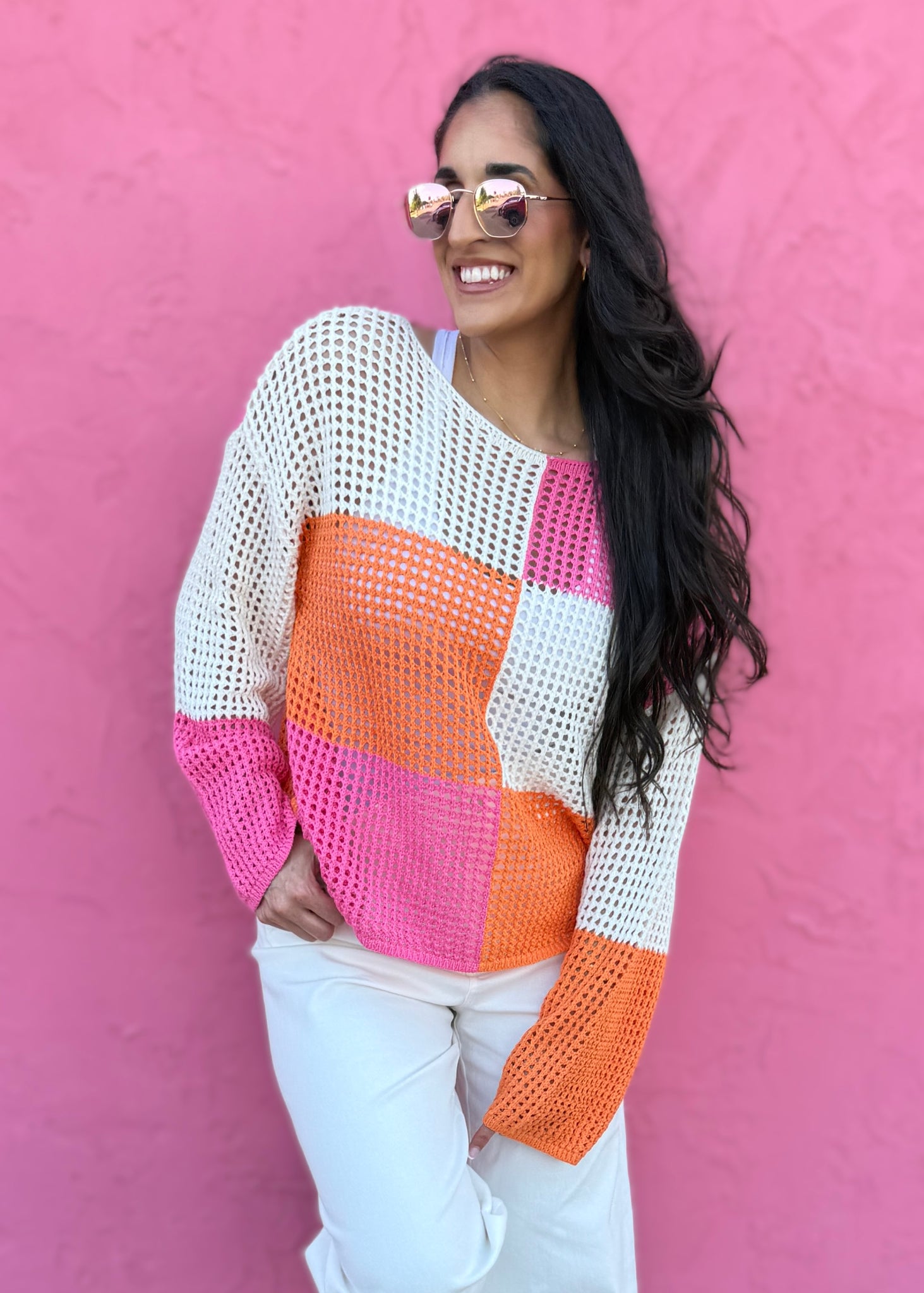 Wonderful Life Color Block Crochet Sweater