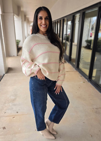 Playful Pink & Ivory Striped Sweater