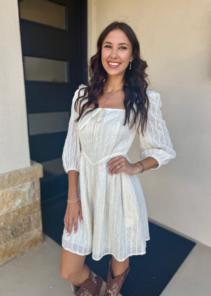 Picturing Your Dreams Textured Lace Long Sleeve Mini Dress