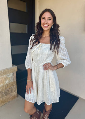 Picturing Your Dreams Textured Lace Long Sleeve Mini Dress