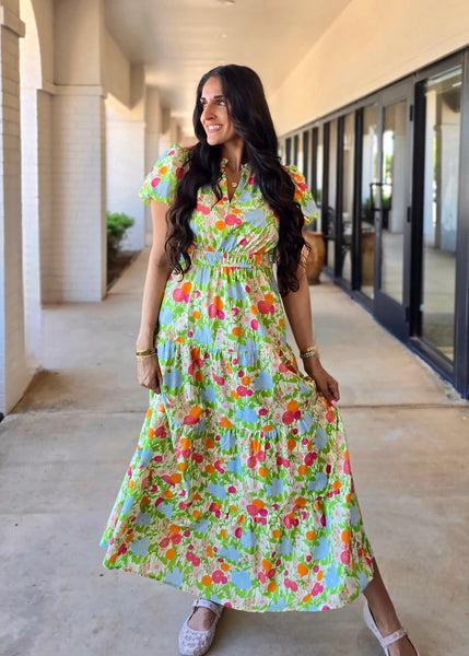Summer Evenings Green Floral Maxi Dress