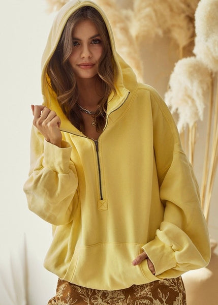 All Is Bright Yellow Half Zip Hoodie