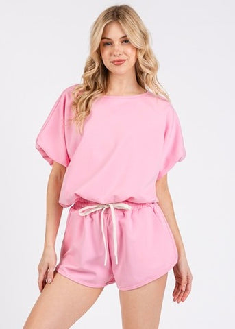 On My Way Pink Bubble Hem Top & Short Set