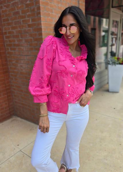 Beauty Mark Pink Patterned Button Up Top