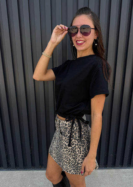 Here For A Purpose Black Tie Waist Top
