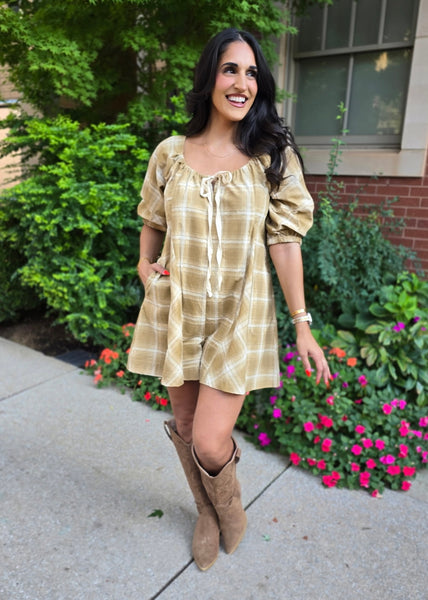 All In Season Camel Plaid Romper