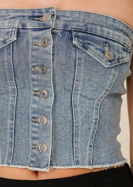 Only Once Button Up Denim Tube Top