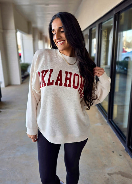 "Oklahoma" Cloudy Knit Graphic Long Sleeve Top
