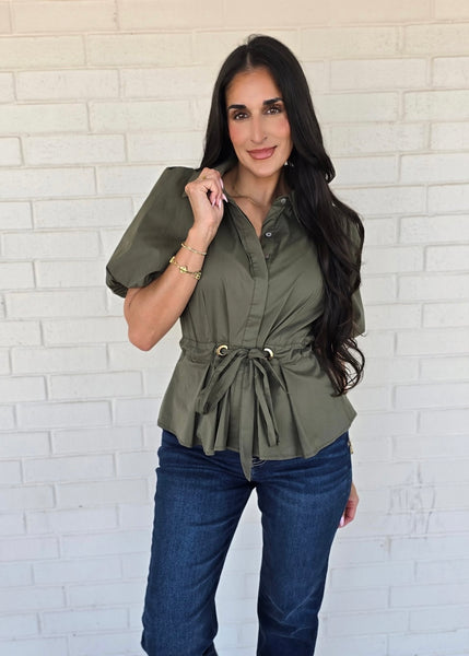 Bubbly Things Olive Tie Waist Top