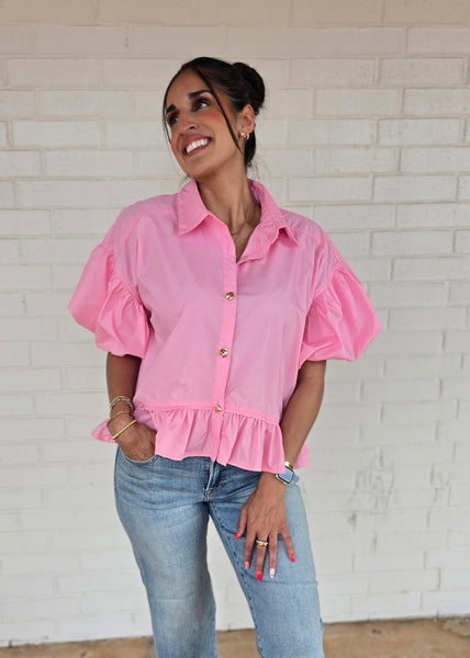 Let There Be Sunshine Pink Baby Doll Top