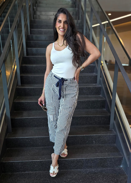 Calling Out Navy Striped Pants