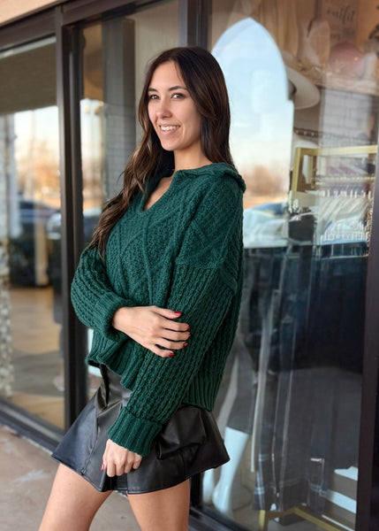 Making Time Hunter Green Collared Sweater