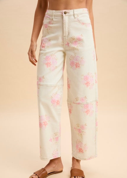 Isn't It Romantic Floral Barrel Jeans