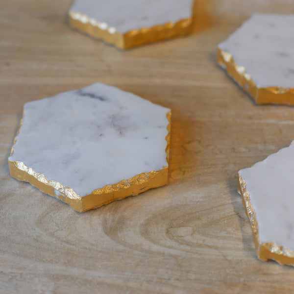 Vernazza Marble Coasters  White/Gold
