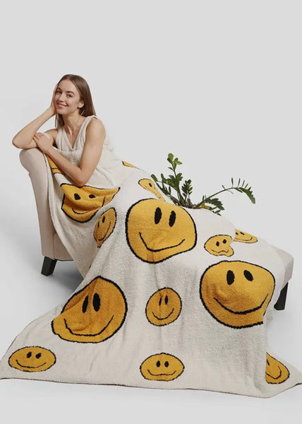 Luxury Soft White Smiley Throw Blanket