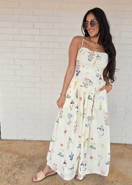 Garden Party Floral Cream Maxi Dress