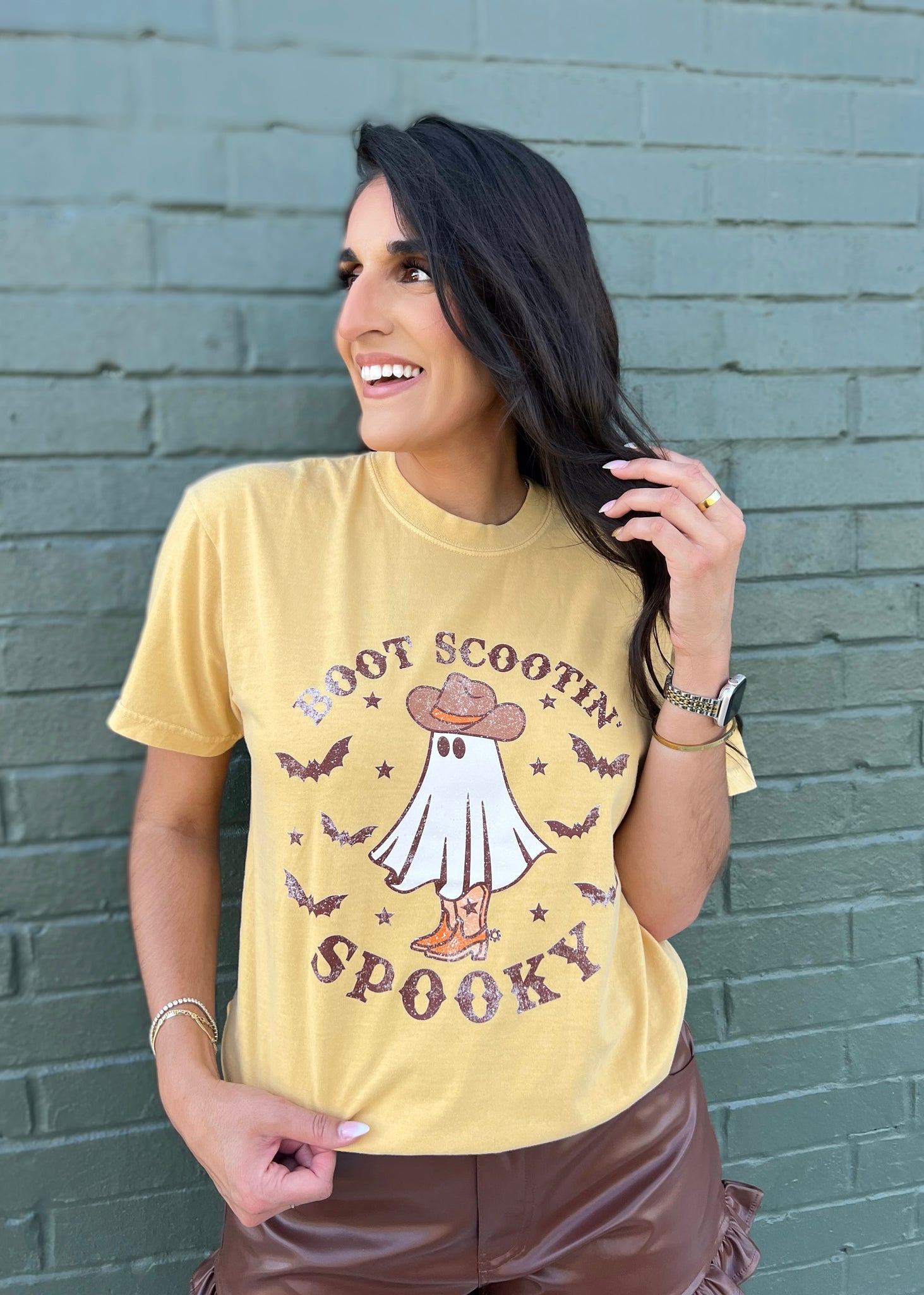 Boot Scooting Spooky Retro Ghost Tee - Mustard
