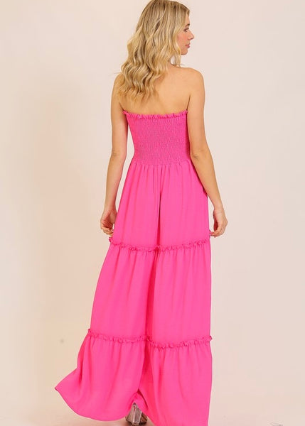 Relax And Enjoy Hot Pink Strapless Maxi Dress