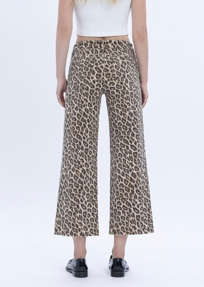 Riley Leopard Print Cropped Wide Leg Denim