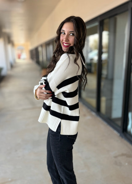 It's Enough Black & Cream Striped Sweater