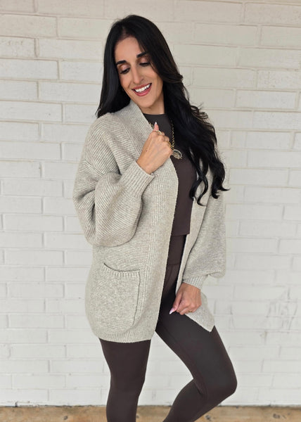 Going Cozy Oatmeal Balloon Sleeve Cardigan