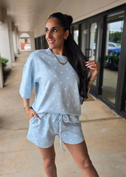 Getting Away Blue Polka Dot 2 Pc Shorts Set
