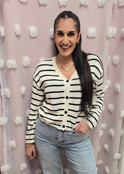 Loud And Clear Striped Button Sweater Top