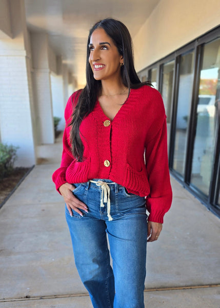 Rely On Me Red Button Up Cardigan