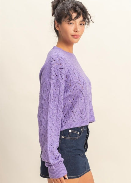 Glory Days Purple Cable Knit Cropped Sweater